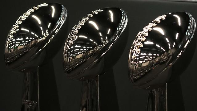 The Oakland and Las Los Angeles Raiders Vince Lombardi Super Bowl 11 (XI), Super Bowl 15 (XV) and Super Bowl 28 (XVIII) champion trophies at the Intermountain Health Performance Center.