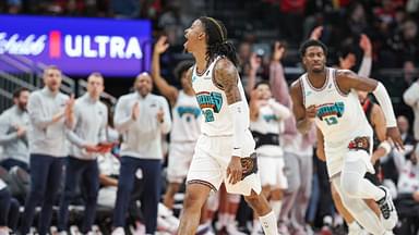 Memphis Grizzlies guard Ja Morant (12) reacts after scoring during the second half against the Houston Rockets at Toyota Center