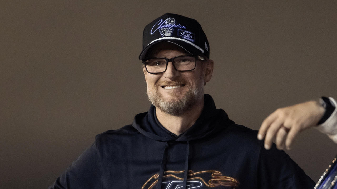 NASCAR Xfinity Series team owner Dale Earnhardt Jr celebrates with driver Justin Allgaier after winning the 2024 Xfinity Series championship during the Championship race at Phoenix Raceway.