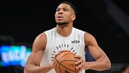 Milwaukee Bucks forward Giannis Antetokounmpo (34) warms up before game against the Portland Trail Blazers at Fiserv Forum.