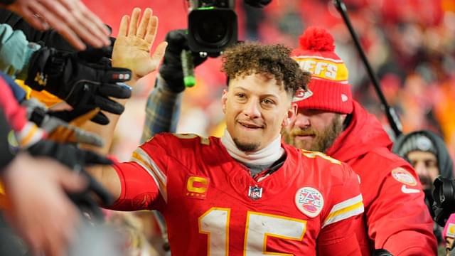 Jan 18, 2025; Kansas City, Missouri, USA; Kansas City Chiefs quarterback Patrick Mahomes (15) shakes hands with fans after defeating the Houston Texans in a 2025 AFC divisional round game at GEHA Field at Arrowhead Stadium.