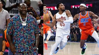 Shaquille O'Neal (L) and a still from an OKC-Cavs game (R)