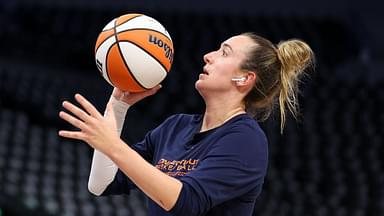 Connecticut Sun guard Marina Mabrey (4) warms up before game five of the 2024 WNBA playoffs against the Minnesota Lynx at Target Center.