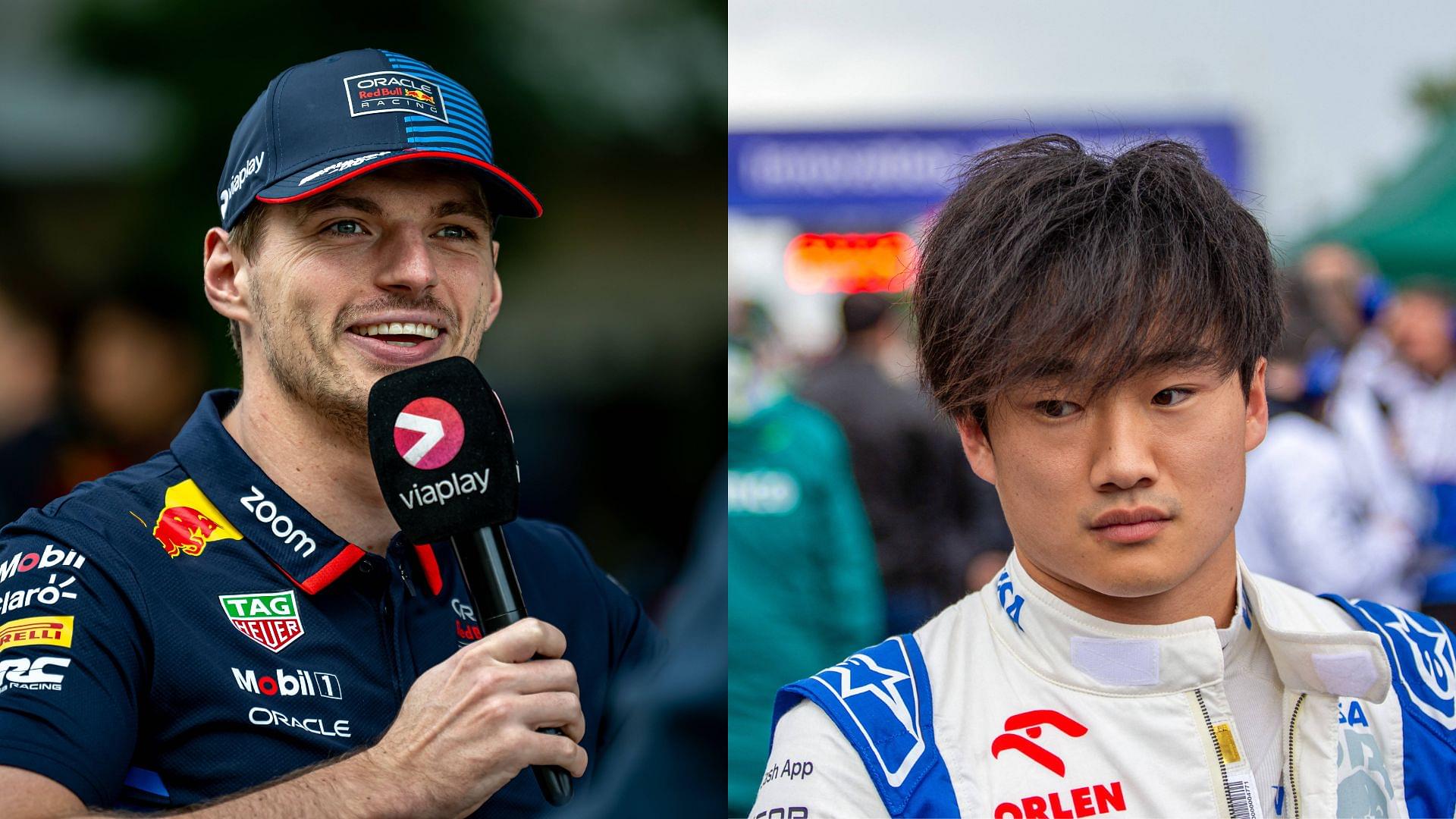 Max Verstappen (L) and Yuki Tsunoda (R)