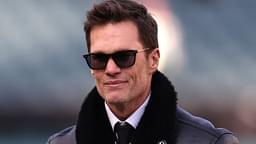 Announcer Tom Brady looks on before an NFC wild card game between the Philadelphia Eagles and the Green Bay Packers at Lincoln Financial Field.