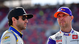 NASCAR Cup Series driver Chase Elliott (9) speaks with NASCAR Cup Series driver Denny Hamlin (11) during qualifying at Phoenix Raceway.