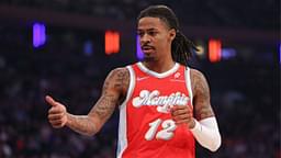 Memphis Grizzlies guard Ja Morant (12) reacts during the first half against the New York Knicks at Madison Square Garden.