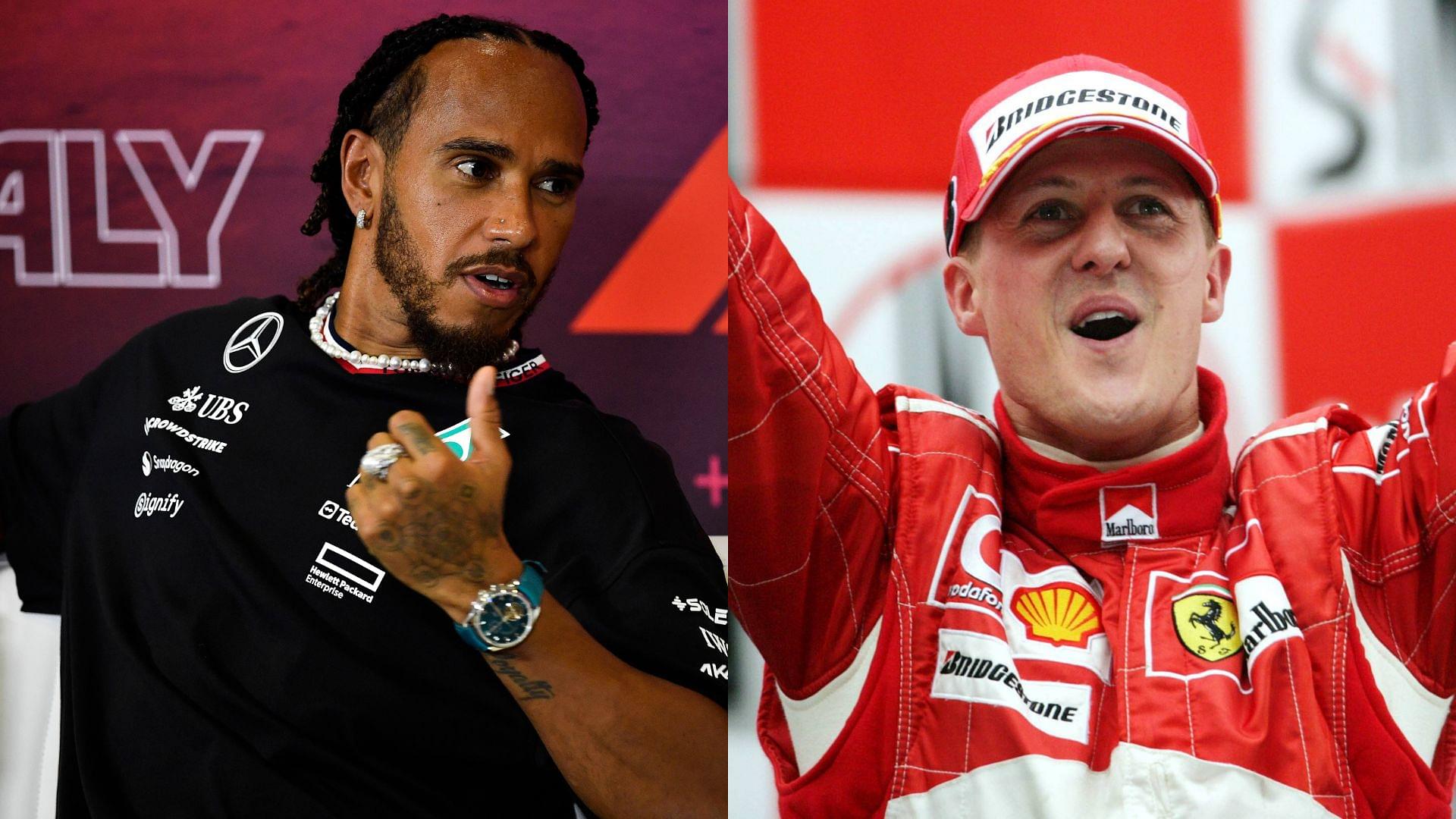 Lewis Hamilton (L) and Michael Schumacher (R)