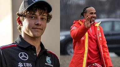 Kimi Antonelli (L) and Lewis Hamilton (R)