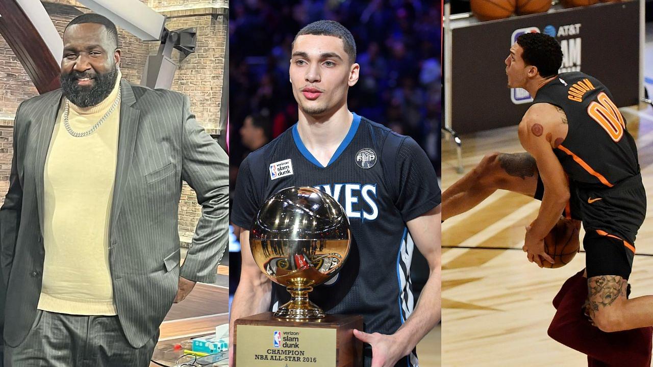 Kendrick Perkins (L), Zach LaVine (C), and Aaron Gordon (R)