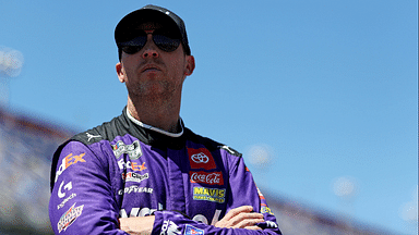 May 11, 2024; Darlington, South Carolina, USA; NASCAR Cup Series driver Denny Hamlin (11) during qualifying for the Goodyear 400 at Darlington Raceway. Mandatory Credit: Peter Casey-Imagn Images