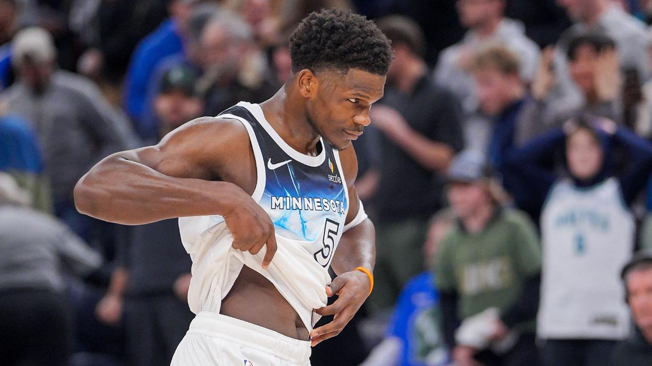 Minnesota Timberwolves guard Anthony Edwards (5) walks off the court after losing to the Milwaukee Bucks at Target Center.