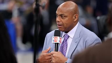 NBA TV analyst Charles Barkley talks on set before game three of the 2024 NBA Finals between the Boston Celtics and the Dallas Mavericks at American Airlines Center.