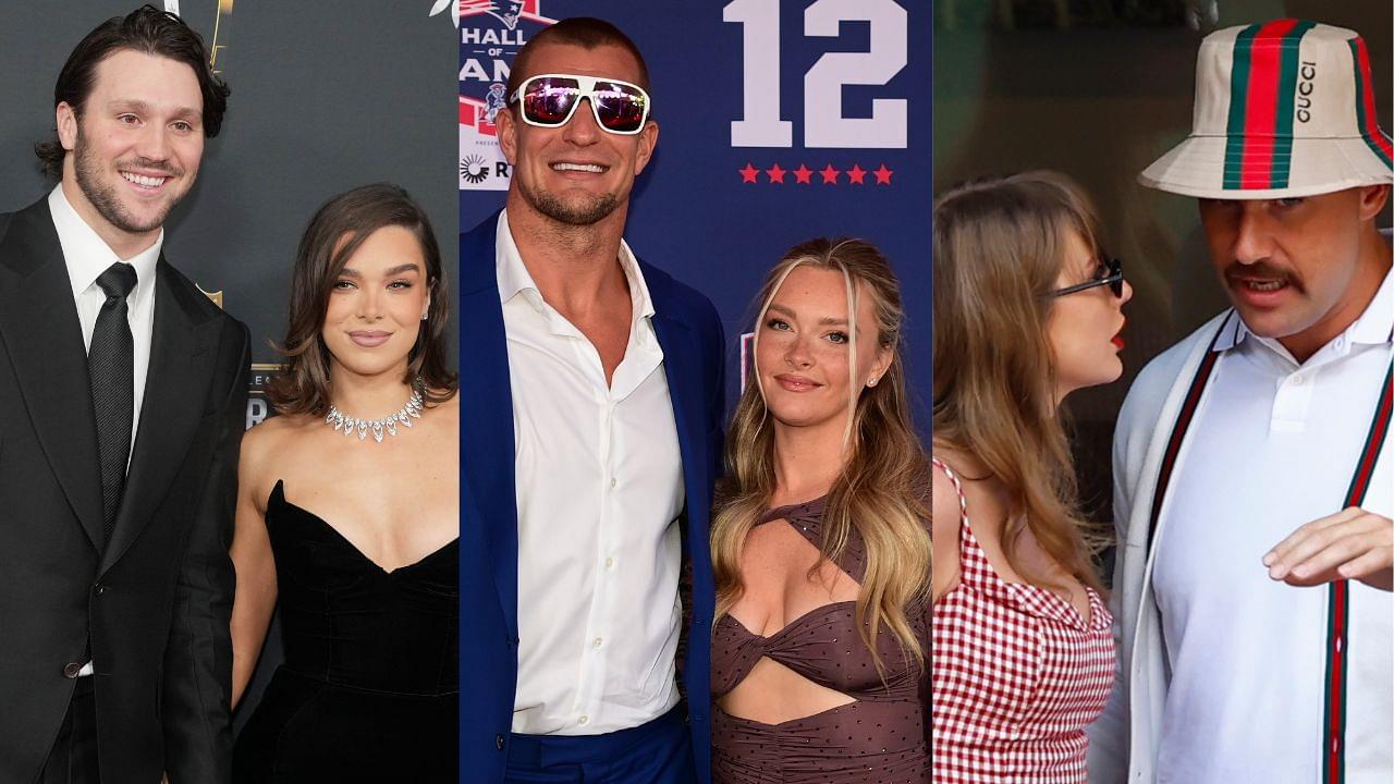 Josh Allen, Hailee Steinfeld, Rob Gronkowski, Camille Kostek, Travis Kelce, and Taylor Swift