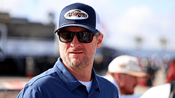 Feb 12, 2025; Daytona Beach, Florida, USA; NASCAR team owner Dale Earnhardt Jr. looks on during practice for the Daytona 500 at Daytona International Speedway. Mandatory Credit: Peter Casey-Imagn Images