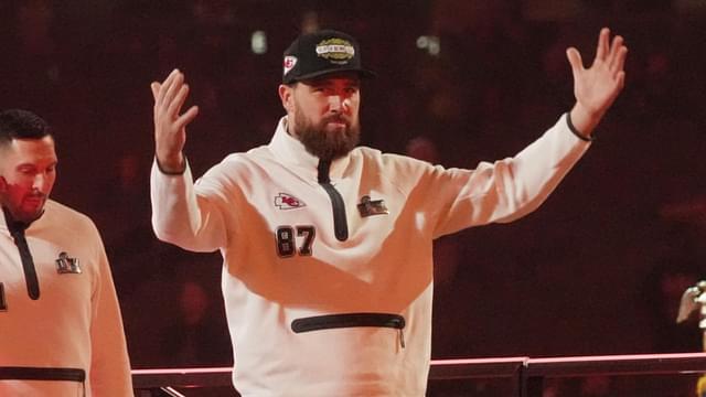 Feb 3, 2025; New Orleans, LA, USA; Kansas City Chiefs tight end Travis Kelce (87) waves to the crowd during Super Bowl LIX Opening Night at Ceasars Superdome.