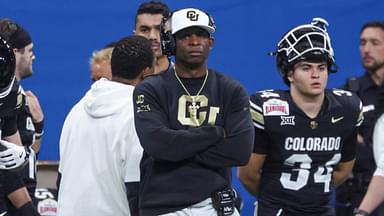 Dec 28, 2024; San Antonio, TX, USA; Colorado Buffaloes head coach Deion Sanders reacts from the sideline during the third quarter against the Brigham Young Cougars at Alamodome.