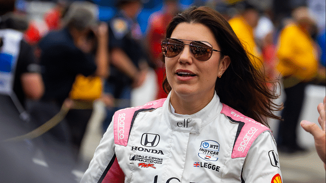 May 26, 2024; Indianapolis, Indiana, USA; Indycar Series driver Katherine Legge during the 108th running of the Indianapolis 500 at Indianapolis Motor Speedway. Mandatory Credit: Mark J. Rebilas-Imagn Images