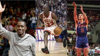 Vernon Maxwell (L), Michael Jordan (C), Drazen Petrovic (R)