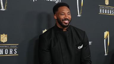 Myles Garrett on the red carpet before Super Bowl LIX NFL Honors at Saenger Theatre