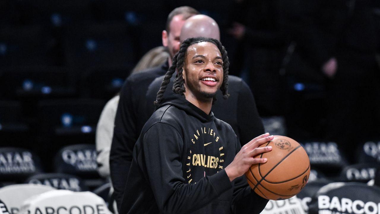 Cleveland Cavaliers guard Darius Garland (10) warms up before a game against the Brooklyn Nets at Barclays Center.