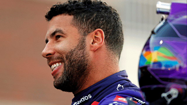 NASCAR Cup Series driver Bubba Wallace (23) looks on during practice for the Clash at Bowman Gray at Bowman Gray Stadium.