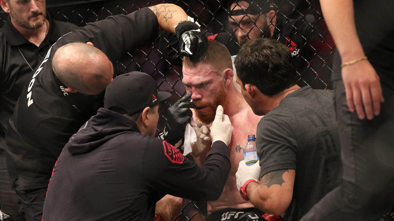 Paul Felder is looked at between rounds during UFC Fight Night Auckland at Spark Arena.