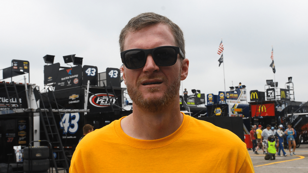 Former NASCAR driver Dale Earnhardt Jr. during practice for the Consumers Energy 400 at Michigan International Speedway.