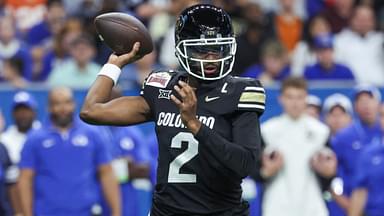 Dec 28, 2024; San Antonio, TX, USA; Colorado Buffaloes quarterback Shedeur Sanders (2) attempts a pass during the first quarter against the Brigham Young Cougars at Alamodome.