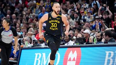 Golden State Warriors guard Stephen Curry (30) reacts after making a three point basket during the second half against the Chicago Bulls at United Center.