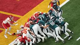 Philadelphia Eagles quarterback Jalen Hurts (1) rushes the ball for a touchdown against the Kansas City Chiefs during the first quarter in Super Bowl LIX at Caesars Superdome.