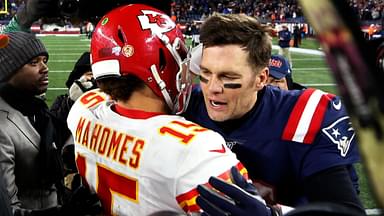 Dec 8, 2019; Foxborough, MA, USA; New England Patriots quarterback Tom Brady (12) congratulates Kansas City Chiefs quarterback Patrick Mahomes (15) after their game at Gillette Stadium.