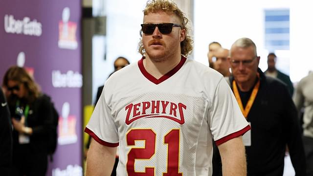 Philadelphia Eagles center Cam Jurgens (51) arrives before Super Bowl LIX at Caesars Superdome.