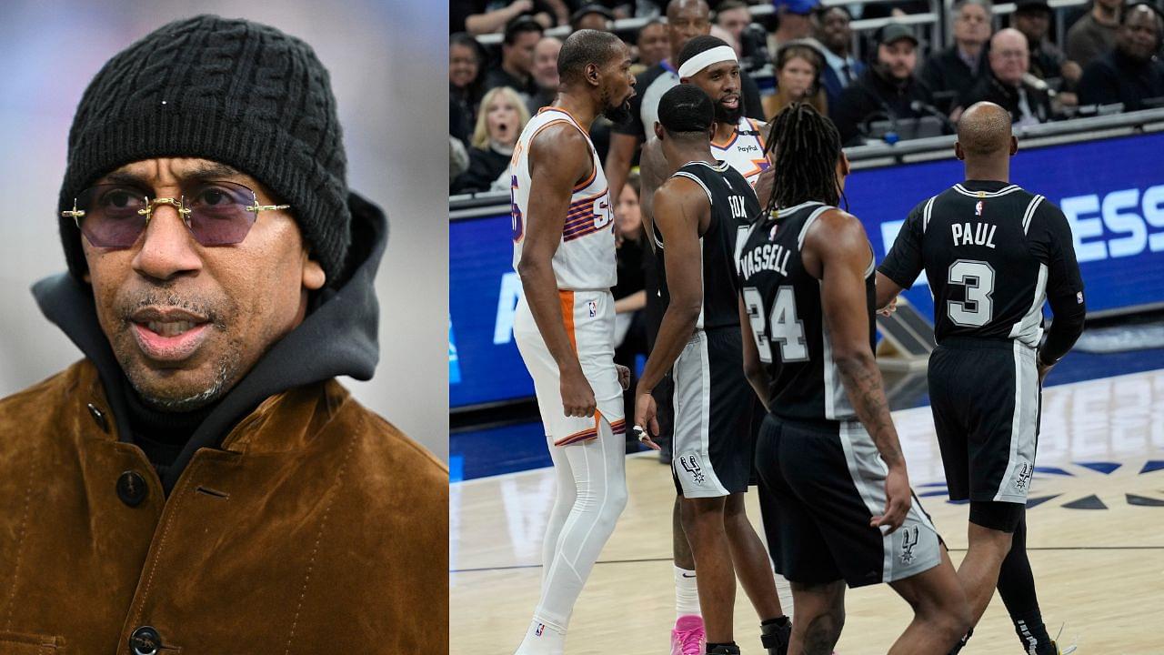 Stephen A. Smith (L), Kevin Durant and Chris Paul separated by teammates after their altercation (R)