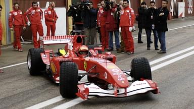 MotoGP rider Valentino Rossi (Italy Yamaha) drives out of the pits at Valencia in a Ferrari car under intense media interest Motorsport World Championship Men's Formula 1 World Championship 2006