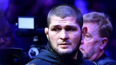 Khabib Nurmagomedov before a bout between Merab Dvalishvili (not pictured) fights Umar Nurmagomedov (not pictured) during UFC 311 at Intuit Dome.