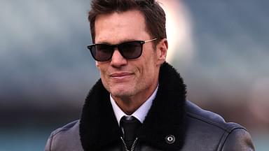 Announcer Tom Brady looks on before an NFC wild card game between the Philadelphia Eagles and the Green Bay Packers at Lincoln Financial Field.