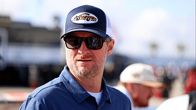 Feb 12, 2025; Daytona Beach, Florida, USA; NASCAR team owner Dale Earnhardt Jr. looks on during practice for the Daytona 500 at Daytona International Speedway. Mandatory Credit: Peter Casey-Imagn Images