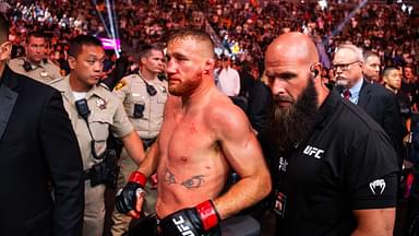 Justin Gaethje leaves the octagon after being knocked out by Max Holloway (not pictured) during UFC 300 at T-Mobile Arena.