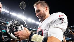 Atlanta Falcons quarterback Kirk Cousins (18) removes his helmet after a victory Philadelphia Eagles at Lincoln Financial Field.