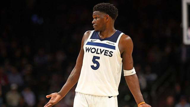 Minnesota Timberwolves guard Anthony Edwards (5) reacts against the Phoenix Suns in the second half at Footprint Center.