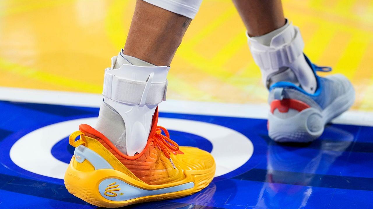 Detail view of shoes worn by Shaq’s OGs guard Stephen Curry (30) of the Golden State Warriors in the game against Candace’s Rising Stars during the 2025 NBA All Star Game at Chase Center.