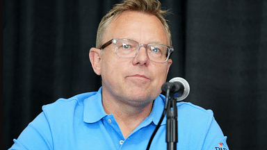 Jun 20, 2024; Eugene, OR, USA; Leigh Diffey during US Olympic Team Trials press conference at Hayward Field. Mandatory Credit: Kirby Lee-Imagn Images