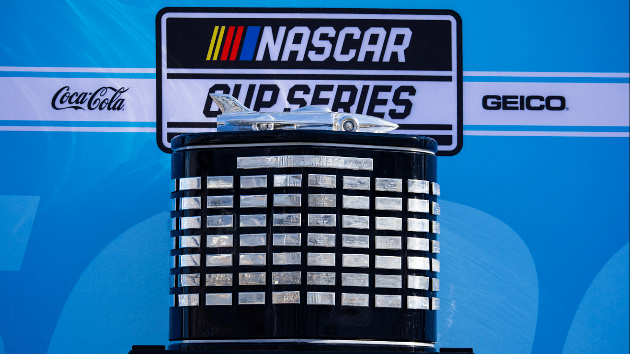 Feb 19, 2024; Daytona Beach, Florida, USA; Detailed view of the Harley J. Earl trophy during the NASCAR Cup Series Daytona 500 at Daytona International Speedway. Mandatory Credit: Mark J. Rebilas-Imagn Images