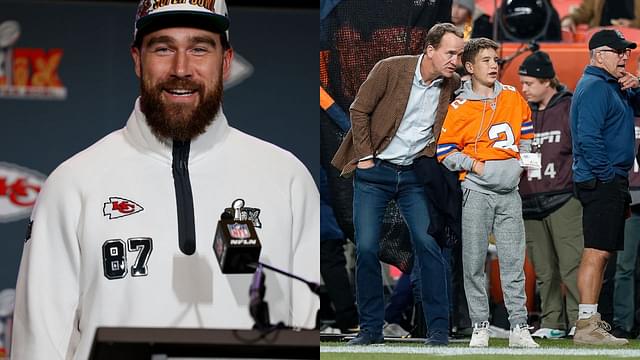 Travis Kelce, Peyton Manning and Marshall Manning