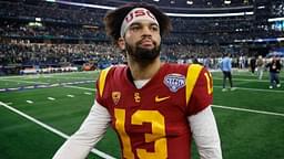 USC Trojans quarterback Caleb Williams (13) walks off the field after the game against the Tulane Green Wave in the 2023 Cotton Bowl at AT&T Stadium.