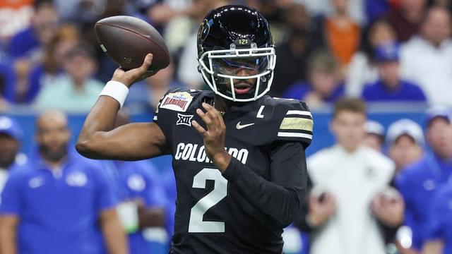 Dec 28, 2024; San Antonio, TX, USA; Colorado Buffaloes quarterback Shedeur Sanders (2) attempts a pass during the first quarter against the Brigham Young Cougars at Alamodome.