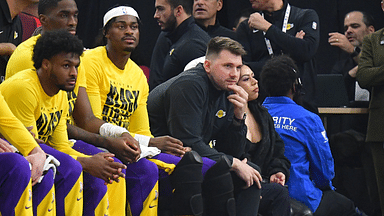 Los Angeles Lakers guard Luka Doncic watches game action against the against the Los Angeles Clippers during the first half at Intuit Dome.