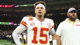 Feb 9, 2025; New Orleans, LA, USA; Kansas City Chiefs quarterback Patrick Mahomes (15) reacts after losing to the Philadelphia Eagles in Super Bowl LIX at Ceasars Superdome.