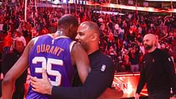 Phoenix Suns forward Kevin Durant (35) hugs Houston Rockets head coach Ime Udoka after a game at Toyota Center.